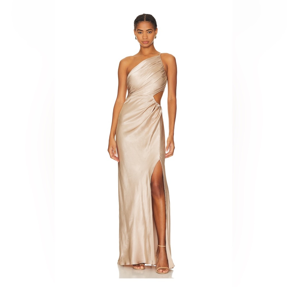 Revolve- Shona Joy One-Shoulder Gold Dress